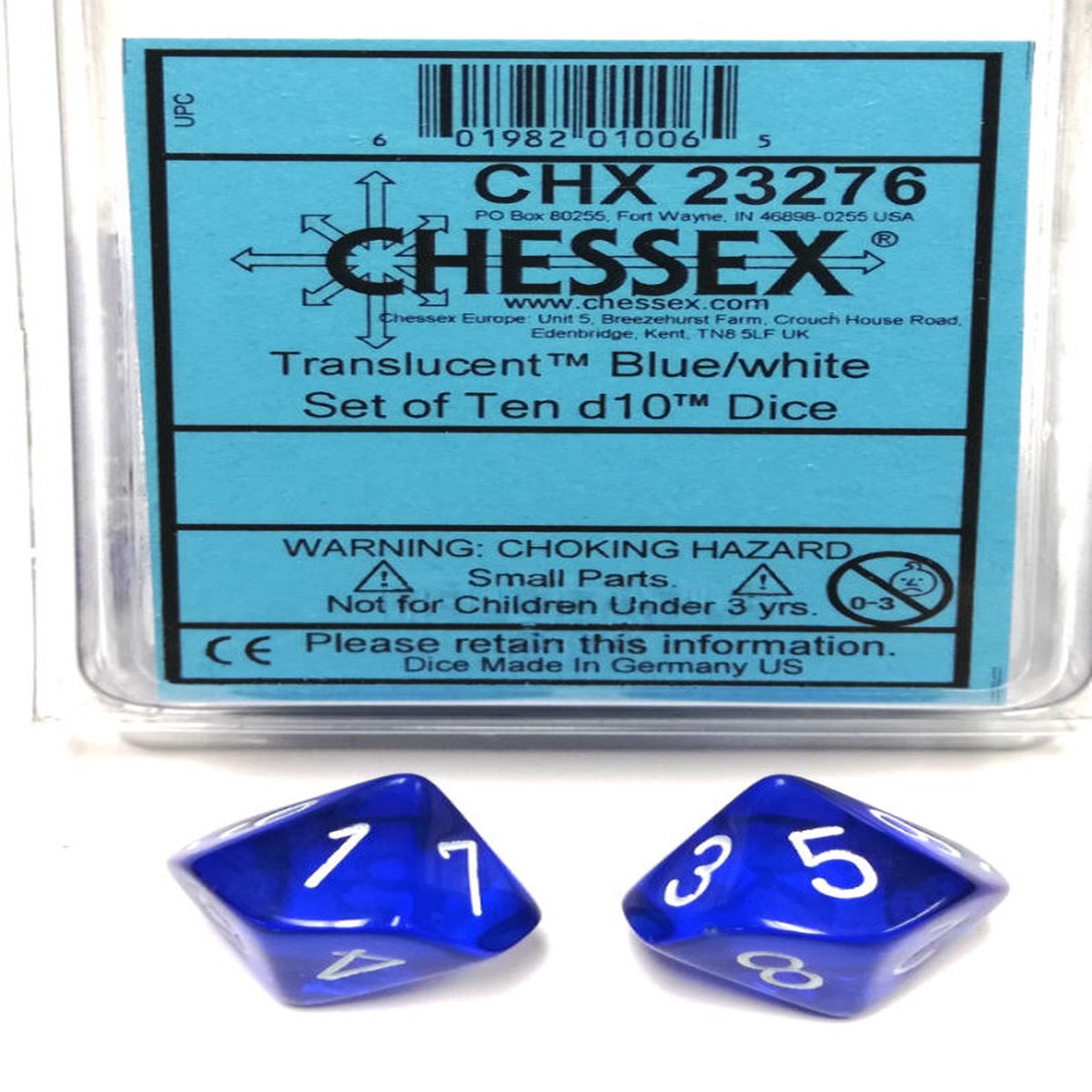 Chessex Translucent Blue/White 10ct D10 Set (23276)