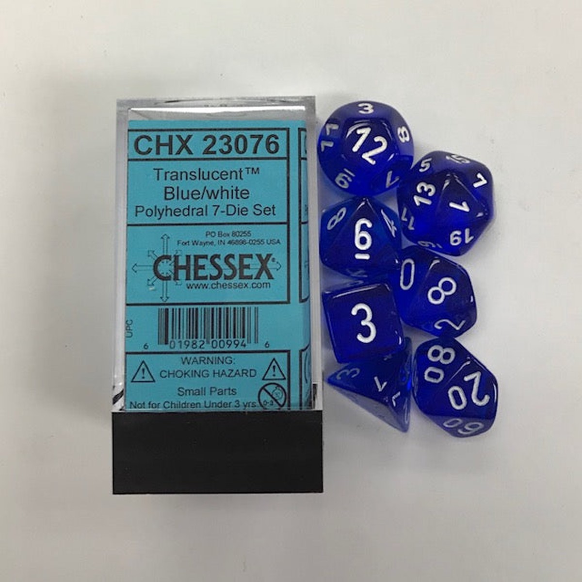 Chessex Translucent Blue/White 7ct Polyhedral Set (23076)