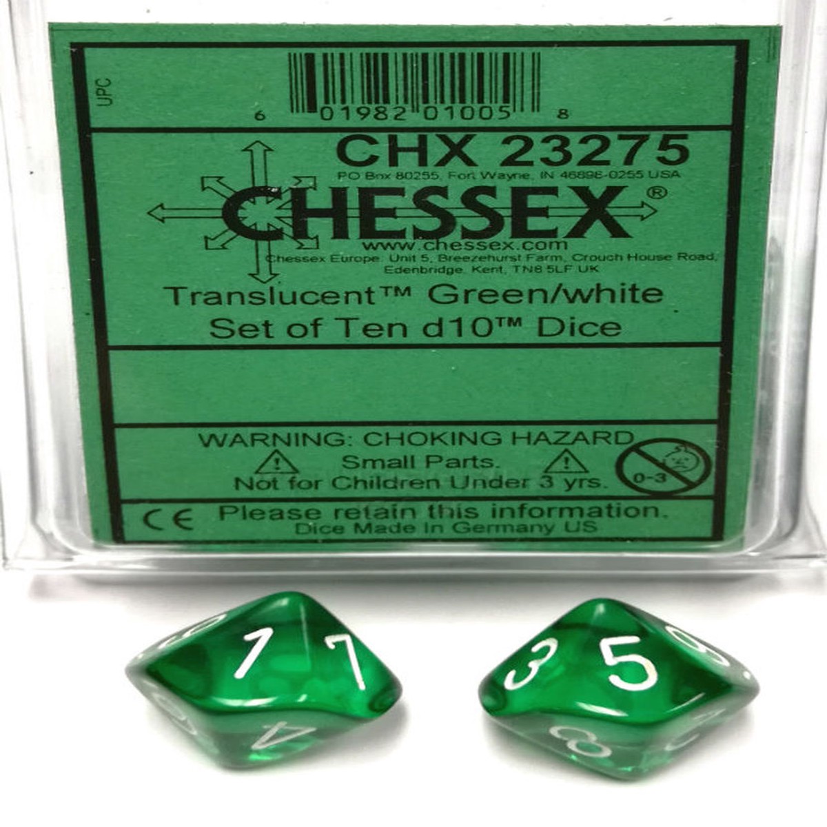 Chessex Translucent Green/White 10ct D10 Set (23275)