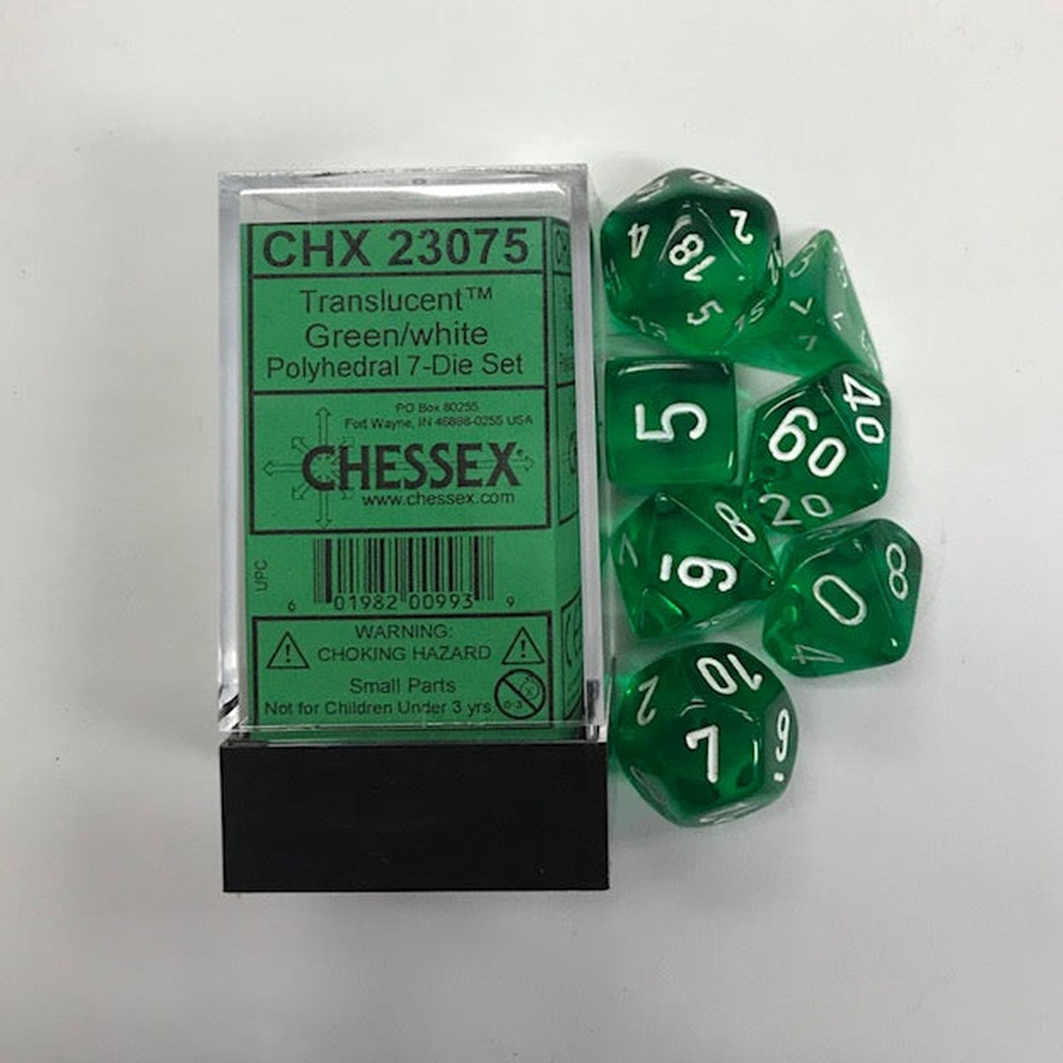 Chessex Translucent Green/White 7ct Polyhedral Set (23075)