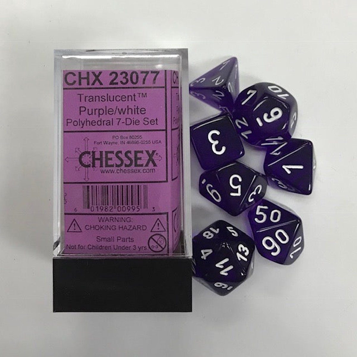 Chessex Translucent Purple/White 7ct Polyhedral Set (23077)