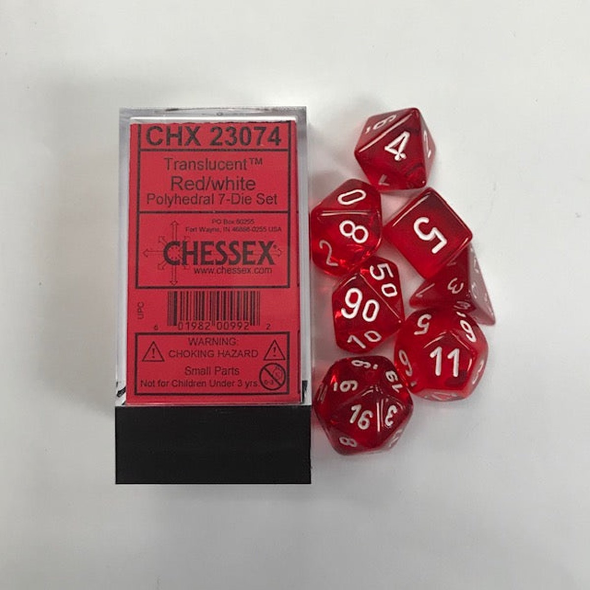 Chessex Translucent Red/White 7ct Polyhedral Set (23074)
