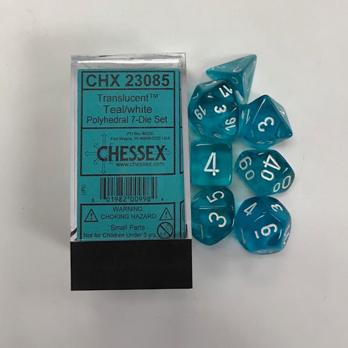 Chessex Translucent Teal/White 7ct Polyhedral Set (23085)