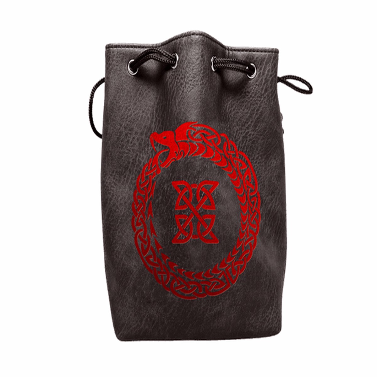 Easy Roller Black Leather Lite Ouroboros Design Self-Standing Large Dice Bag