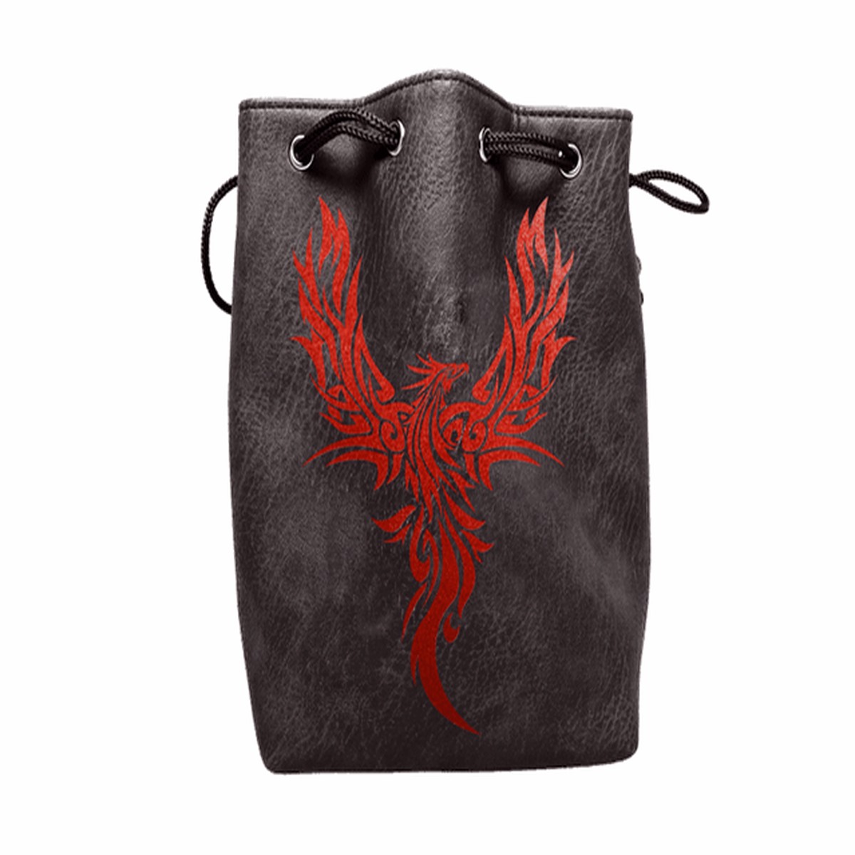 Easy Roller Black Leather Lite Phoenix Design Self-Standing Large Dice Bag