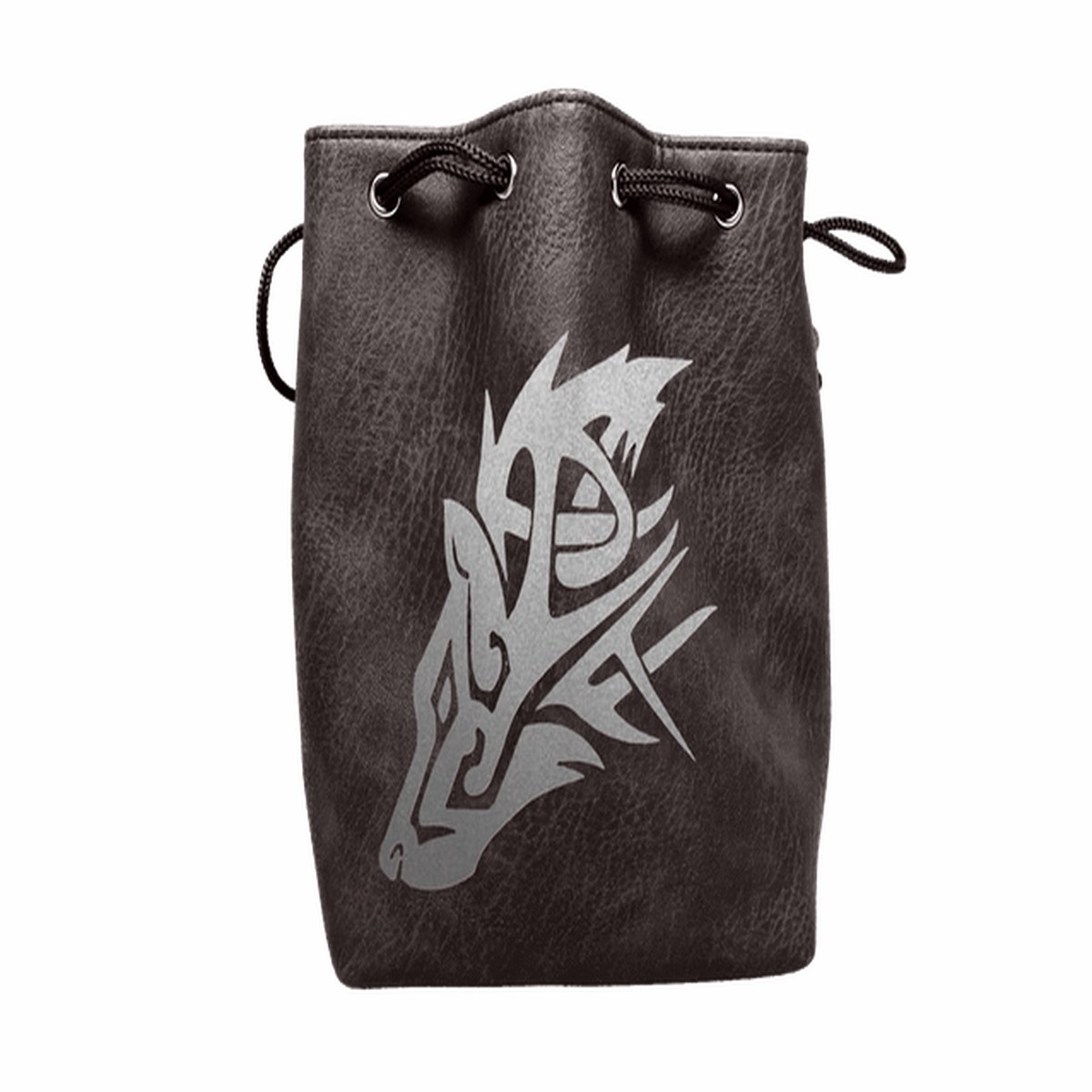 Easy Roller Black Leather Lite Wolf Design Self-Standing Large Dice Bag