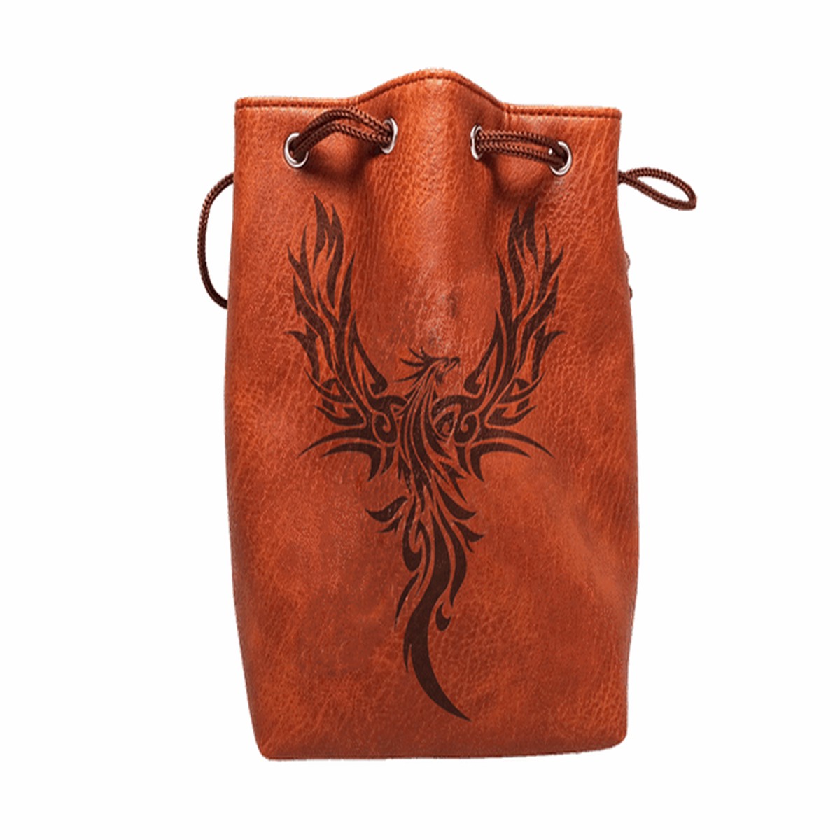 Easy Roller Brown Leather Lite Phoenix Design Self-Standing Large Dice Bag