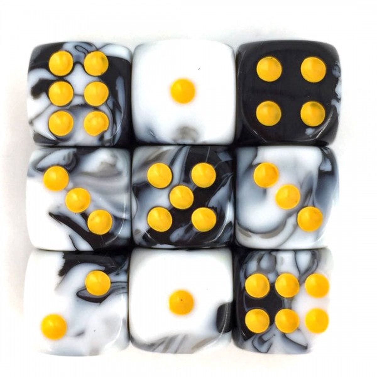 HD Dice Blend Color White-Black/Yellow 12mm D6 Set