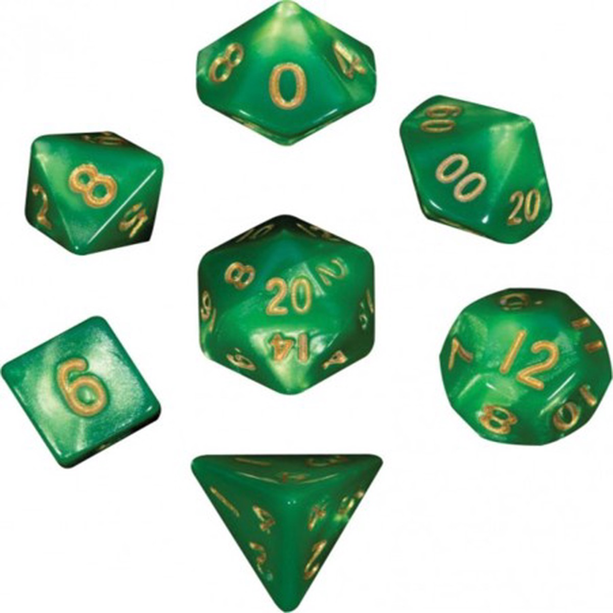 Metallic Dice Games Mini Green-Light Green/Gold 7ct Polyhedral Dice Set