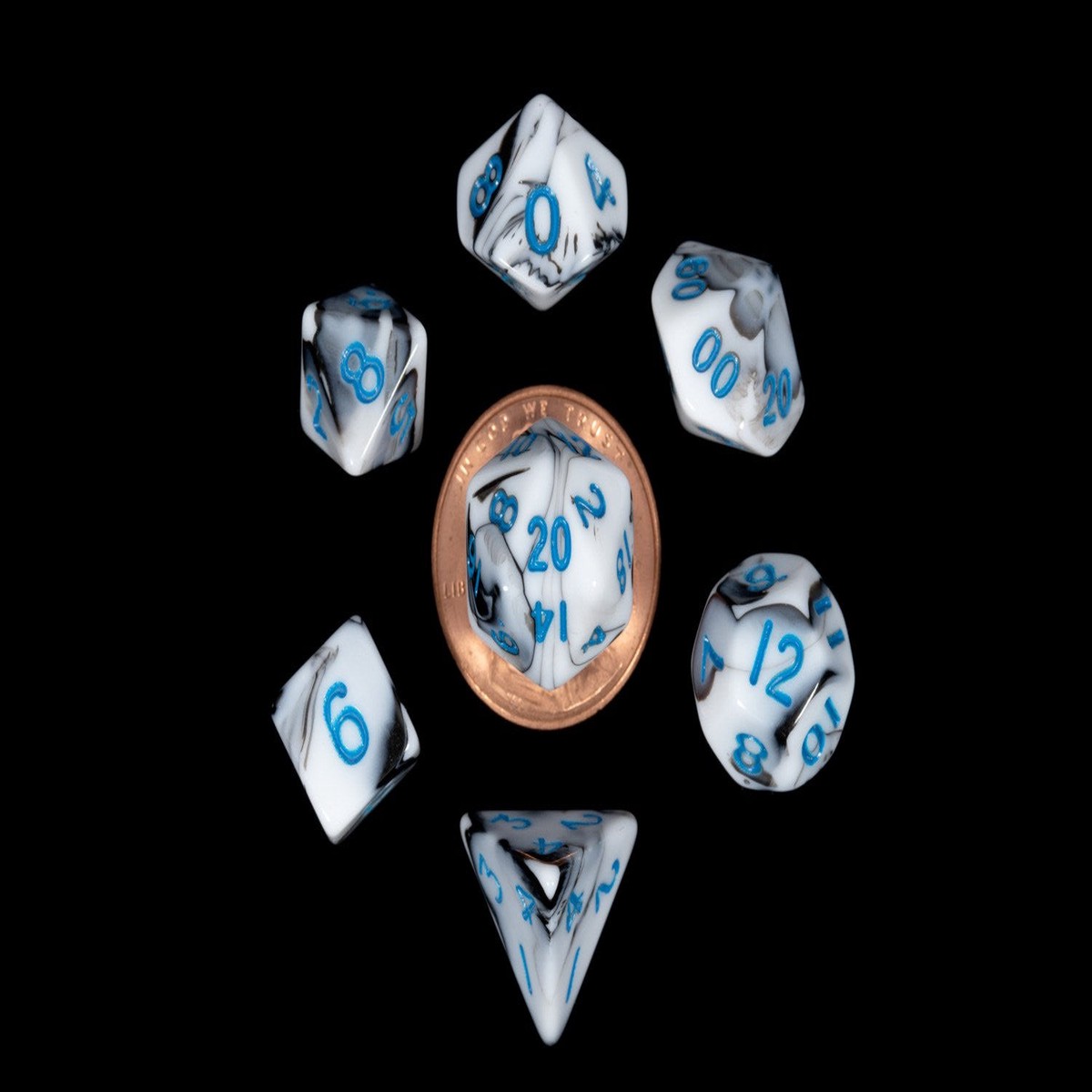 Metallic Dice Games Mini Marble/Blue 7ct Polyhedral Dice Set