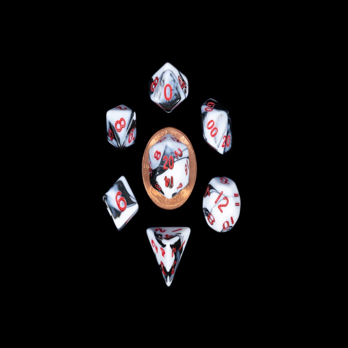 Metallic Dice Games Mini Marble/Red 7ct Polyhedral Dice Set