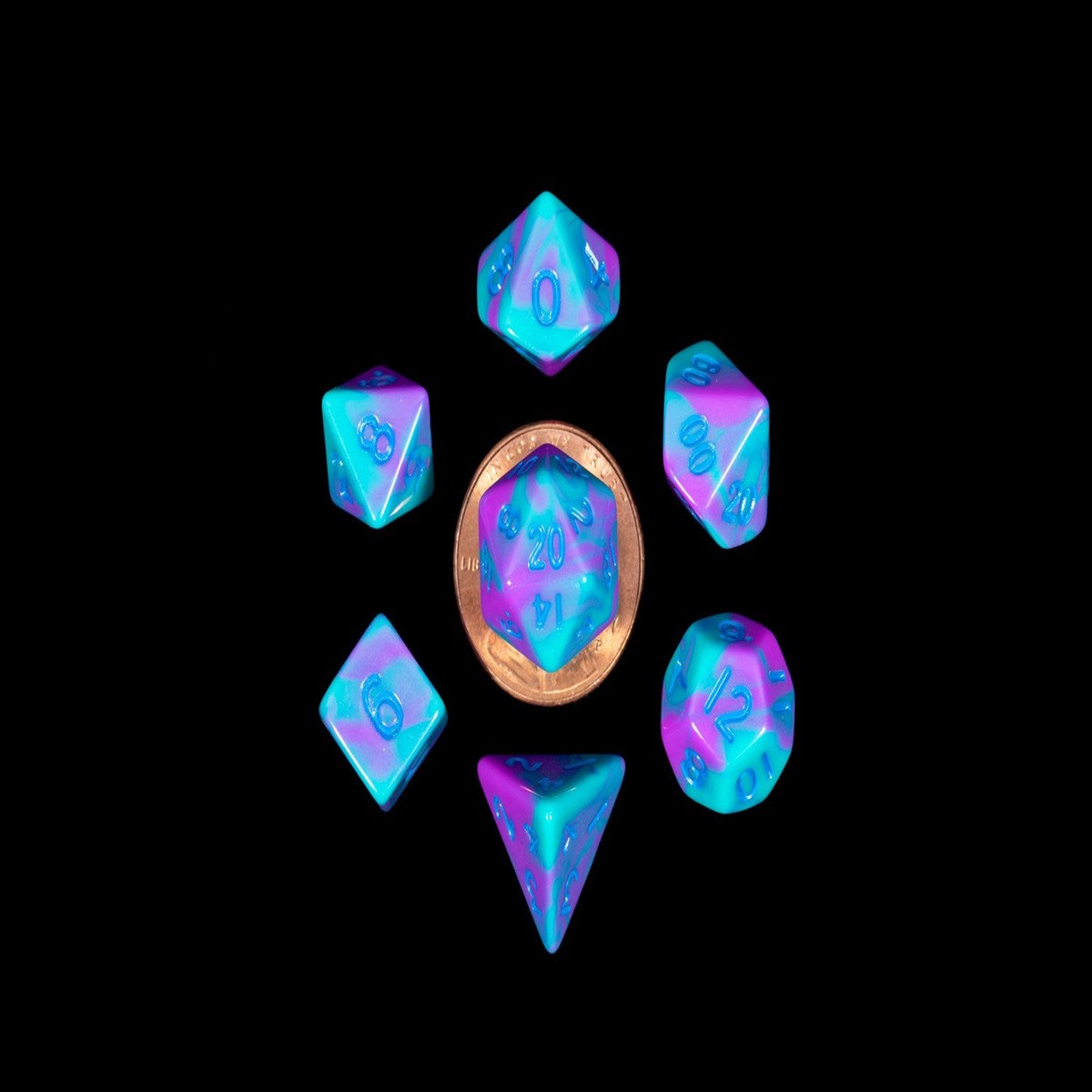Metallic Dice Games Mini Purple-Teal/Blue 7ct Polyhedral Dice Set