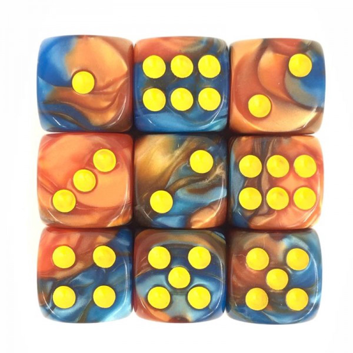 HD Dice Blend Color Orange-Blue/Yellow 12mm D6 Set