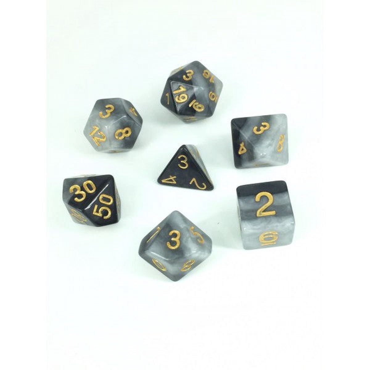 HD Dice Layered Grey Gradient 7ct Polyhedral Dice Set