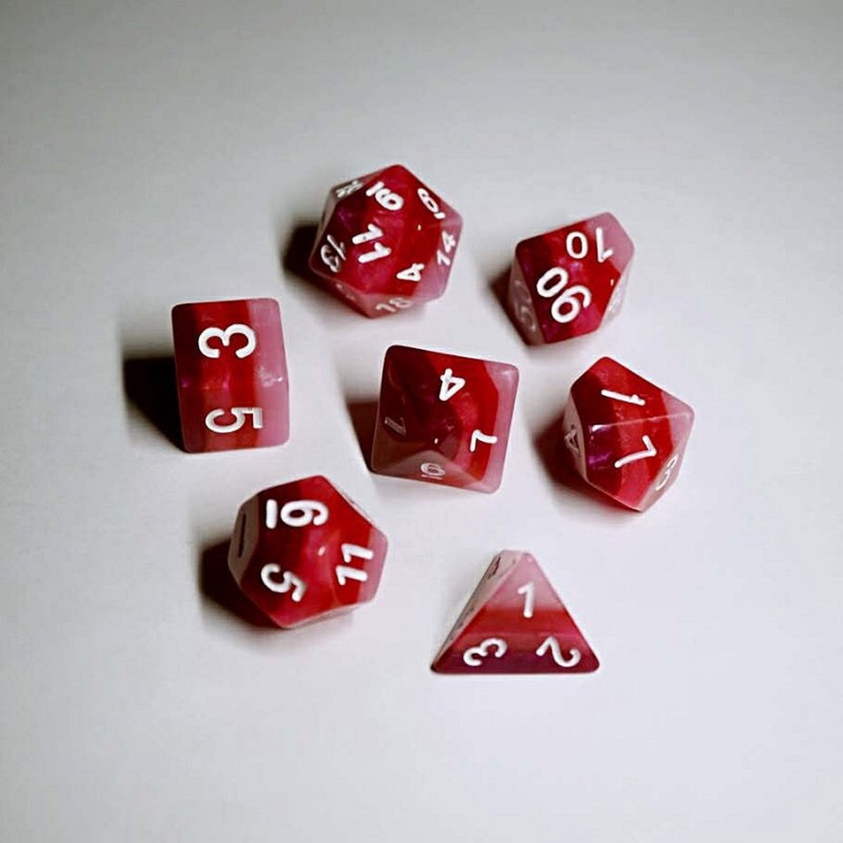 HD Dice Layered Red Gradient 7ct Polyhedral Dice Set