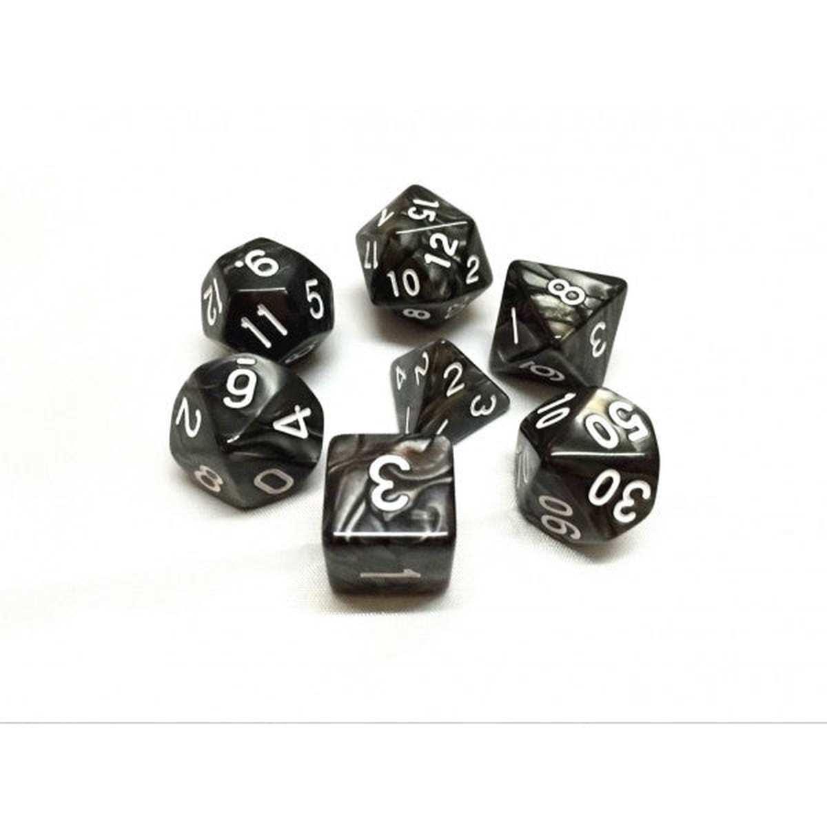 HD Dice Pearl Black 7ct Polyhedral Dice Set