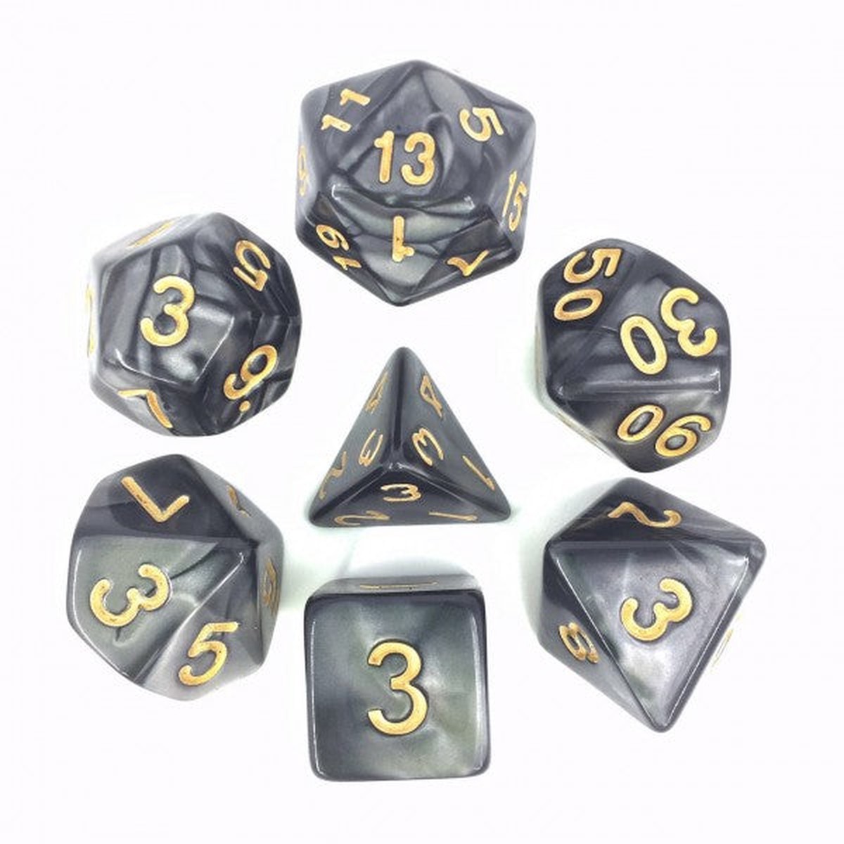 HD Dice Pearl Black with Gold 7ct Polyhedral Dice Set