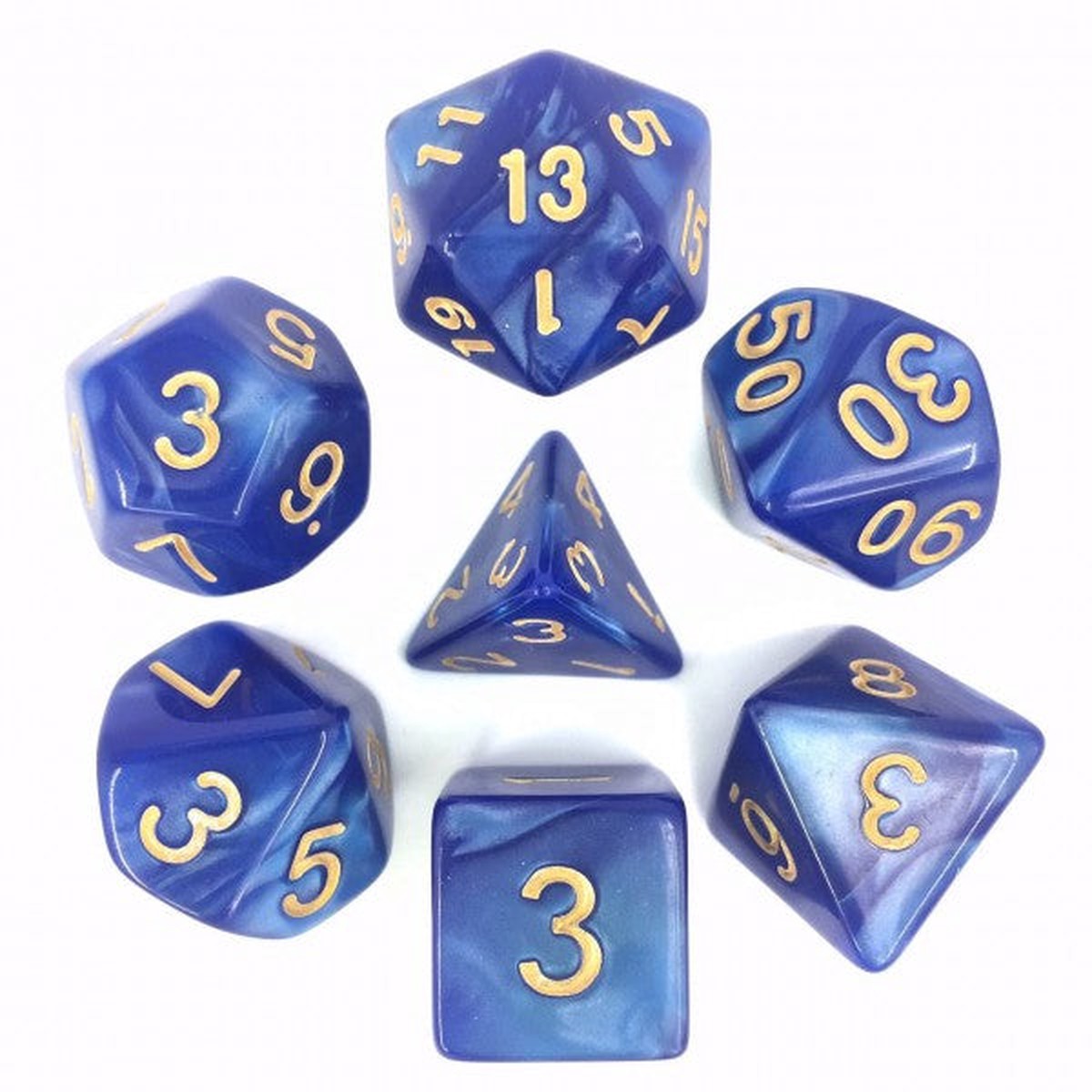 HD Dice Pearl Blue with Gold 7ct Polyhedral Dice Set