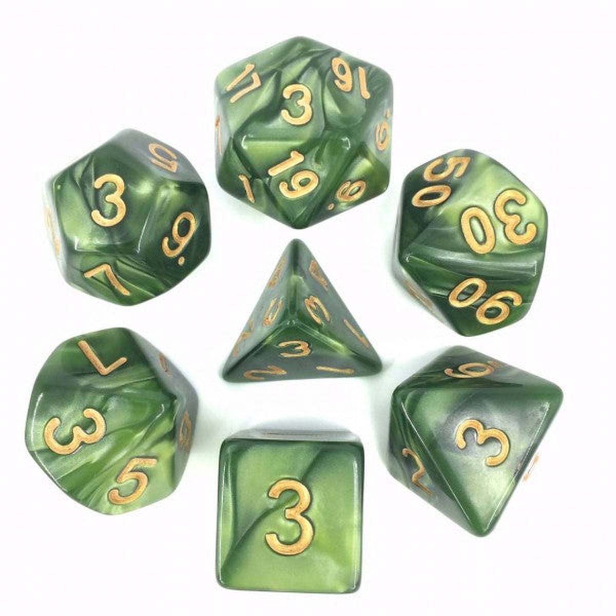 HD Dice Pearl Grass Green with Gold 7ct Polyhedral Dice Set