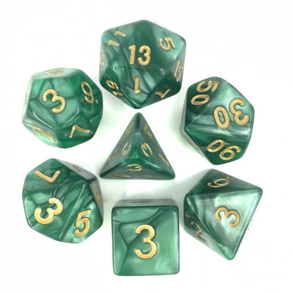 HD Dice Pearl Green with Gold 7ct Polyhedral Dice Set