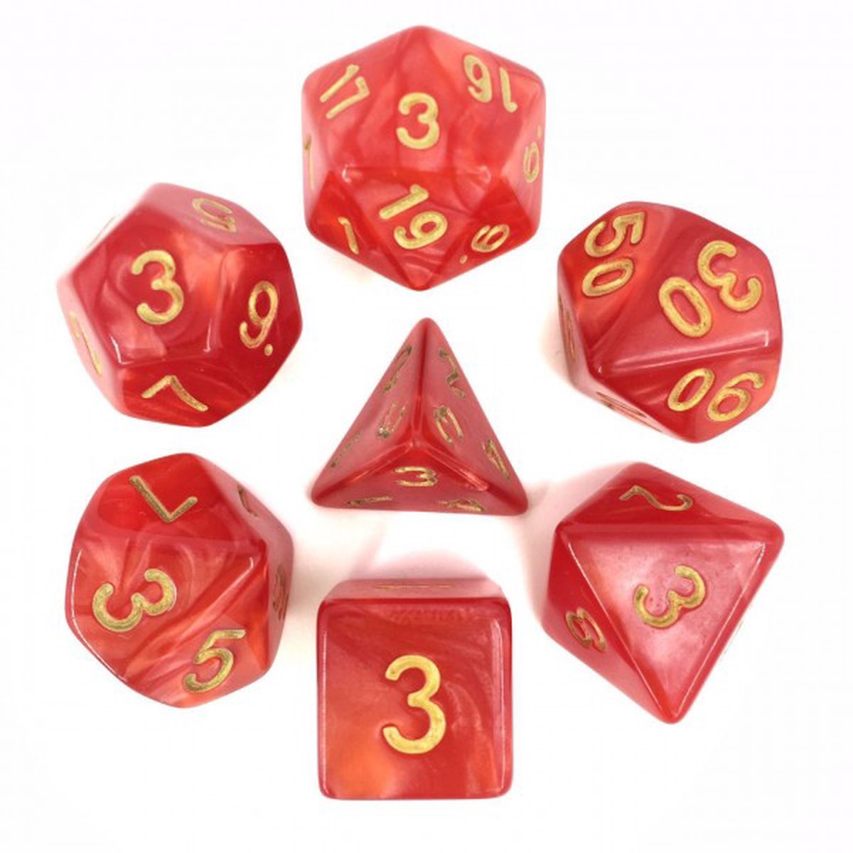 HD Dice Pearl Pearl Red with Gold 7ct Polyhedral Dice Set