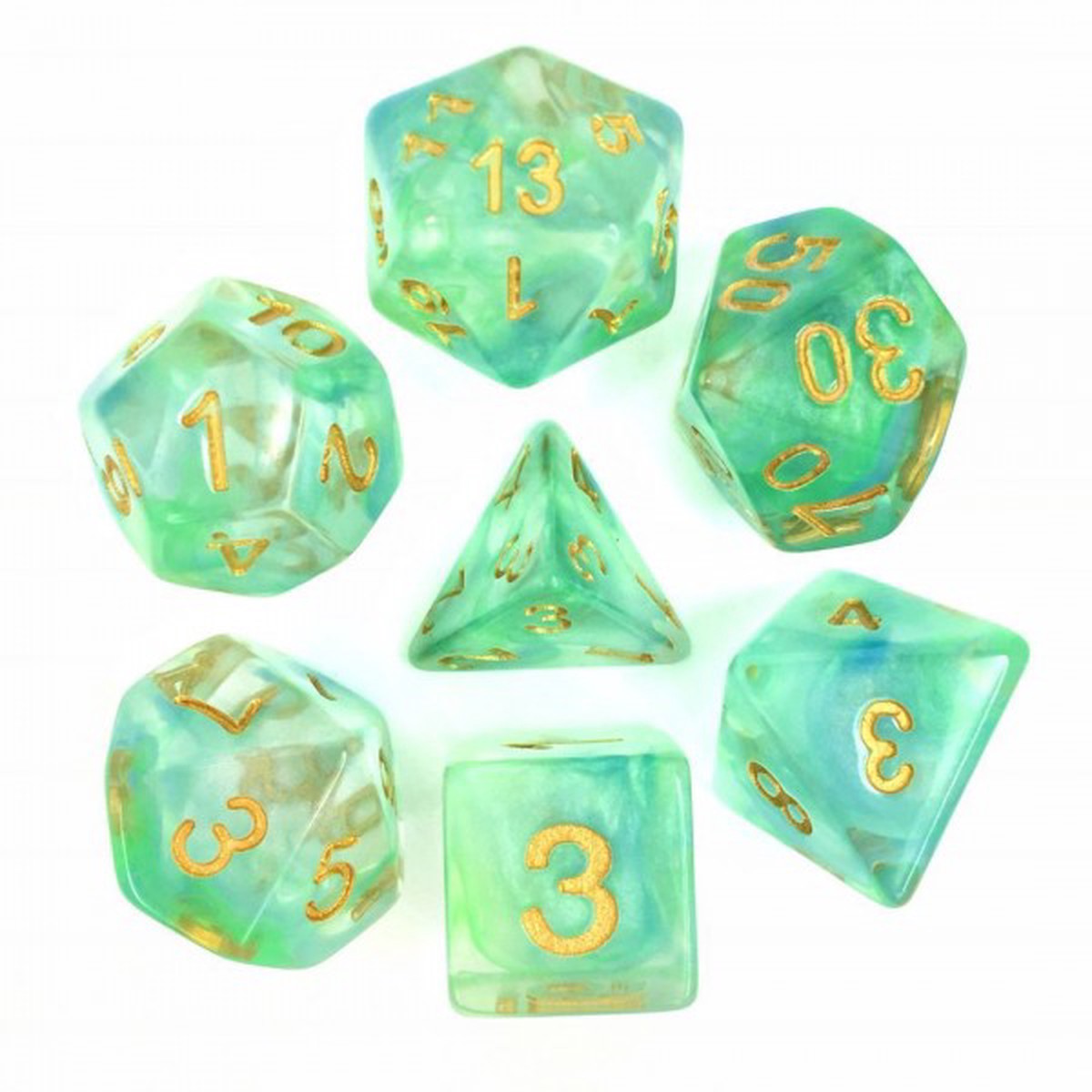 HD Dice Pearl Swirl Green/Blue 7ct Polyhedral Dice Set