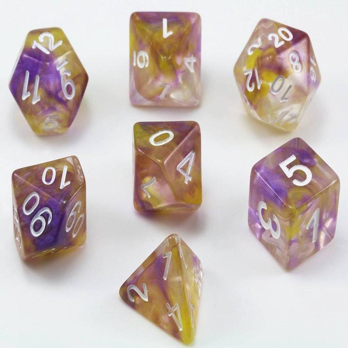 HD Dice Pearl Swirl Yellow/Purple 7ct Polyhedral Dice Set