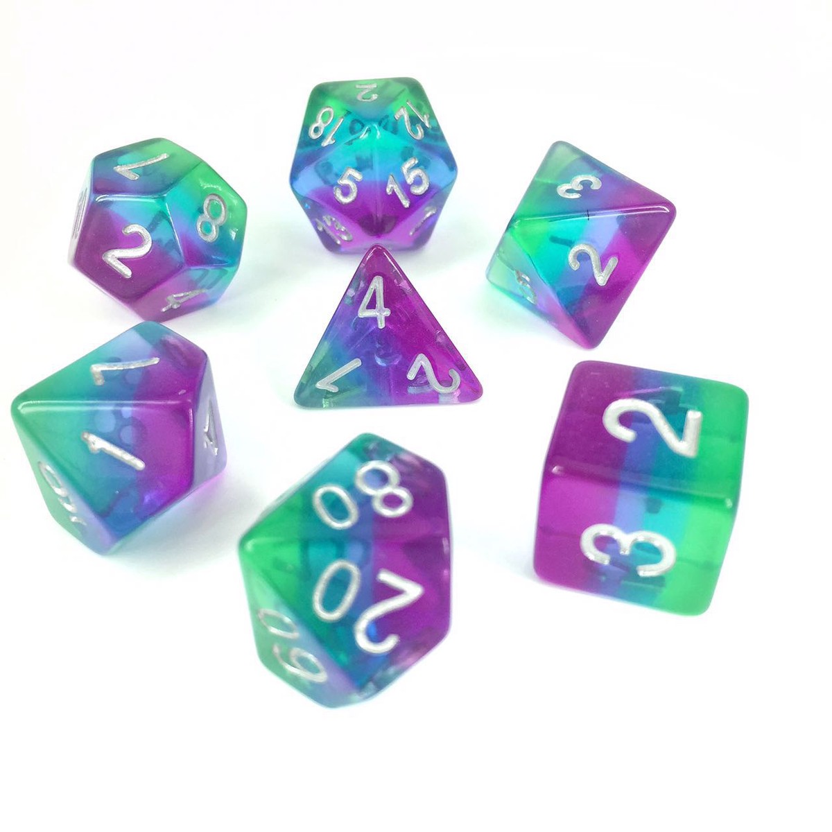 HD Dice Transparent Layered Blue Aurora 7ct Polyhedral Dice Set