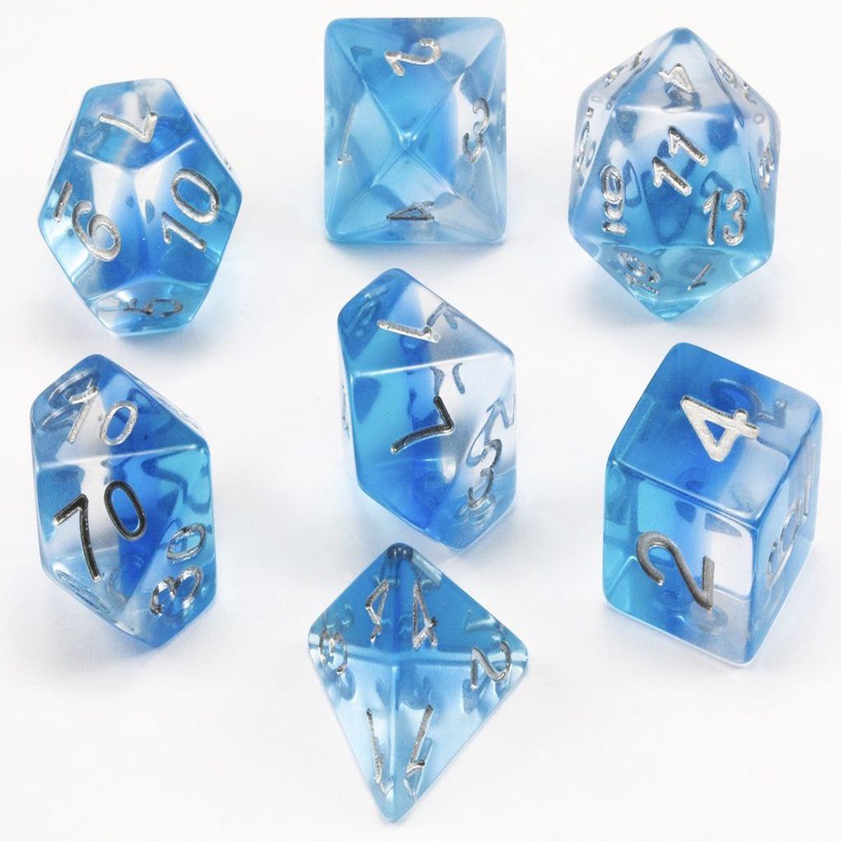 HD Dice Transparent Layered Blue Gradients 7ct Polyhedral Dice Set