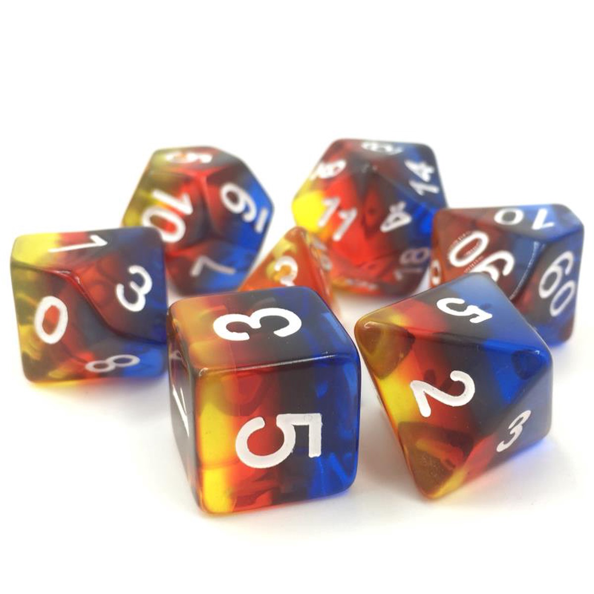HD Dice Transparent Layered Burning Cloud 7ct Polyhedral Dice Set