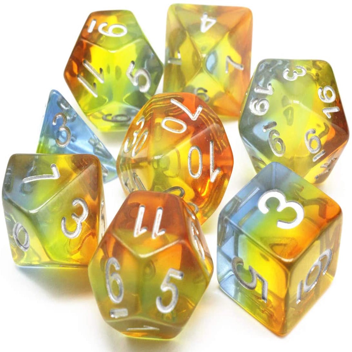 HD Dice Transparent Layered Yellow Aurora 7ct Polyhedral Dice Set