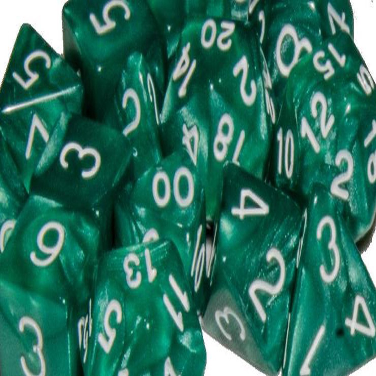 Role4Initiative Marble Green with White Numbers 15ct Polyhedral Set