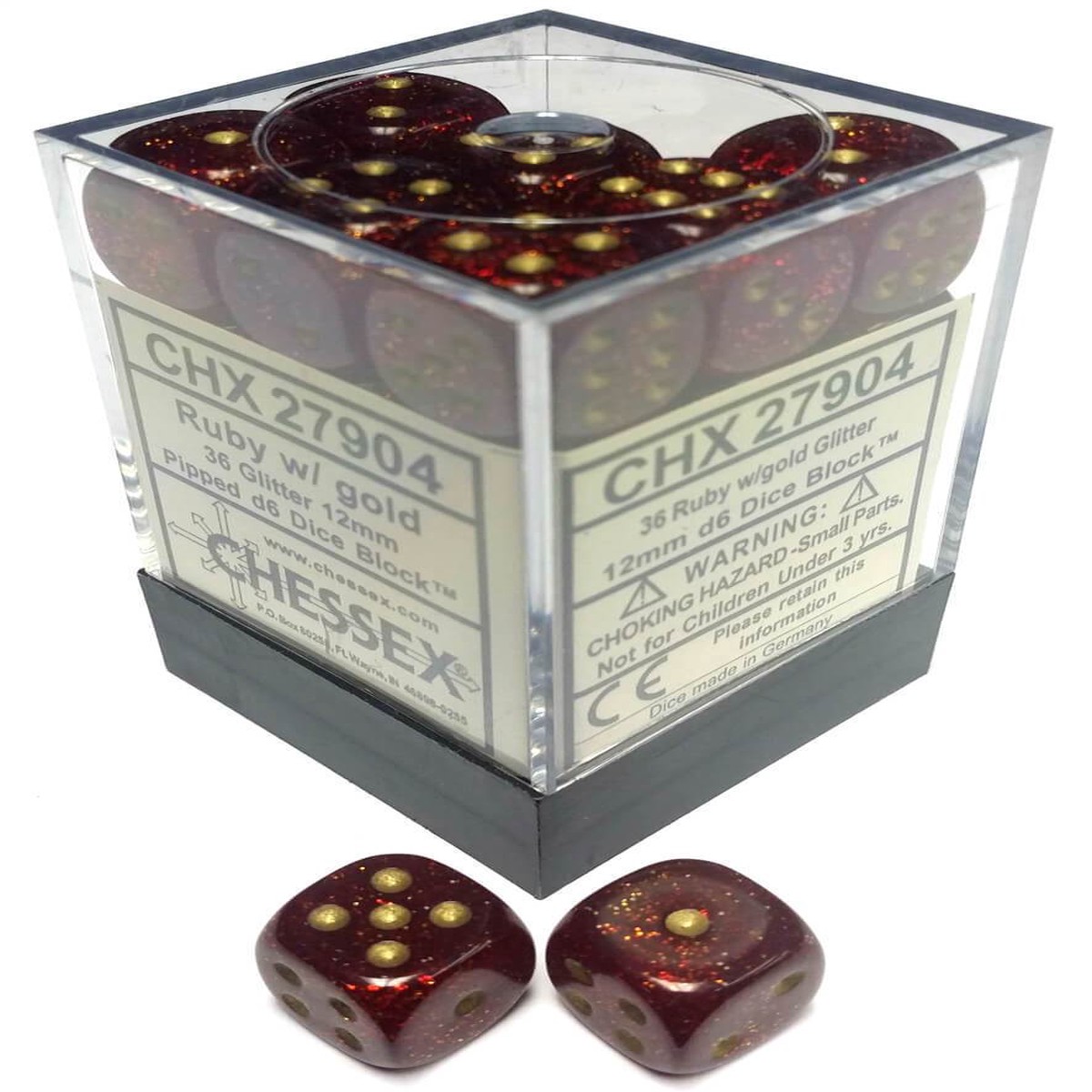 Chessex 12mm Glitter Ruby/Gold 36ct D6 Set (27904)