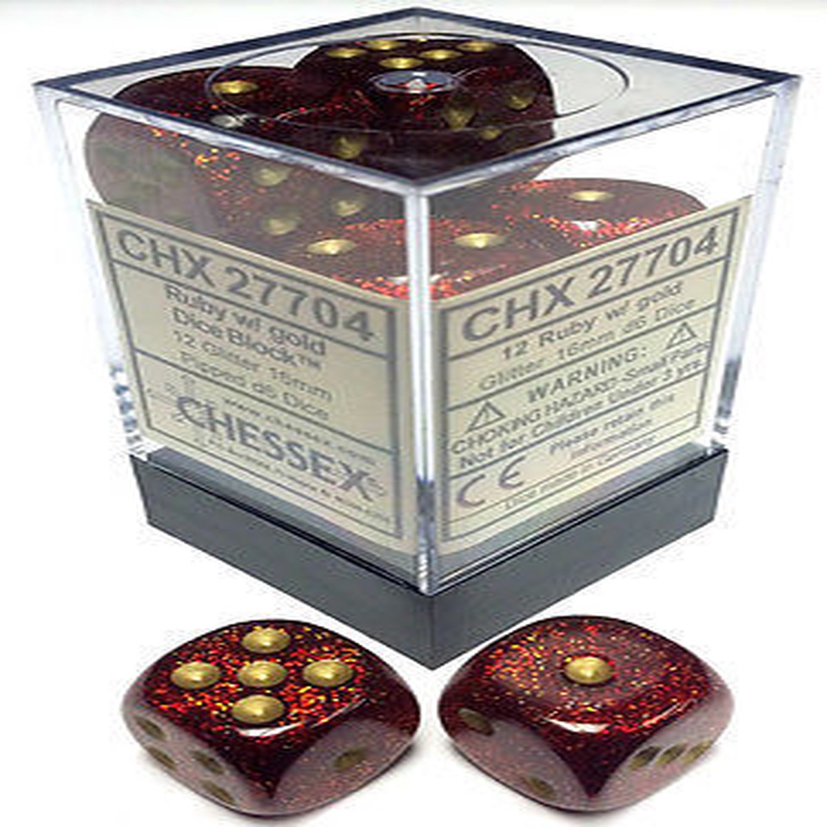Chessex 16mm Glitter Ruby/Gold 12ct D6 Set (27704)