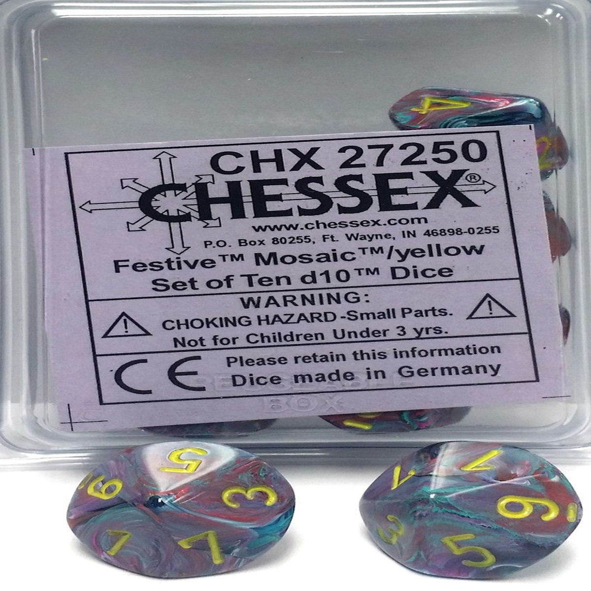 Chessex Festive Mosaic/Yellow 10ct D10 Set (27250)