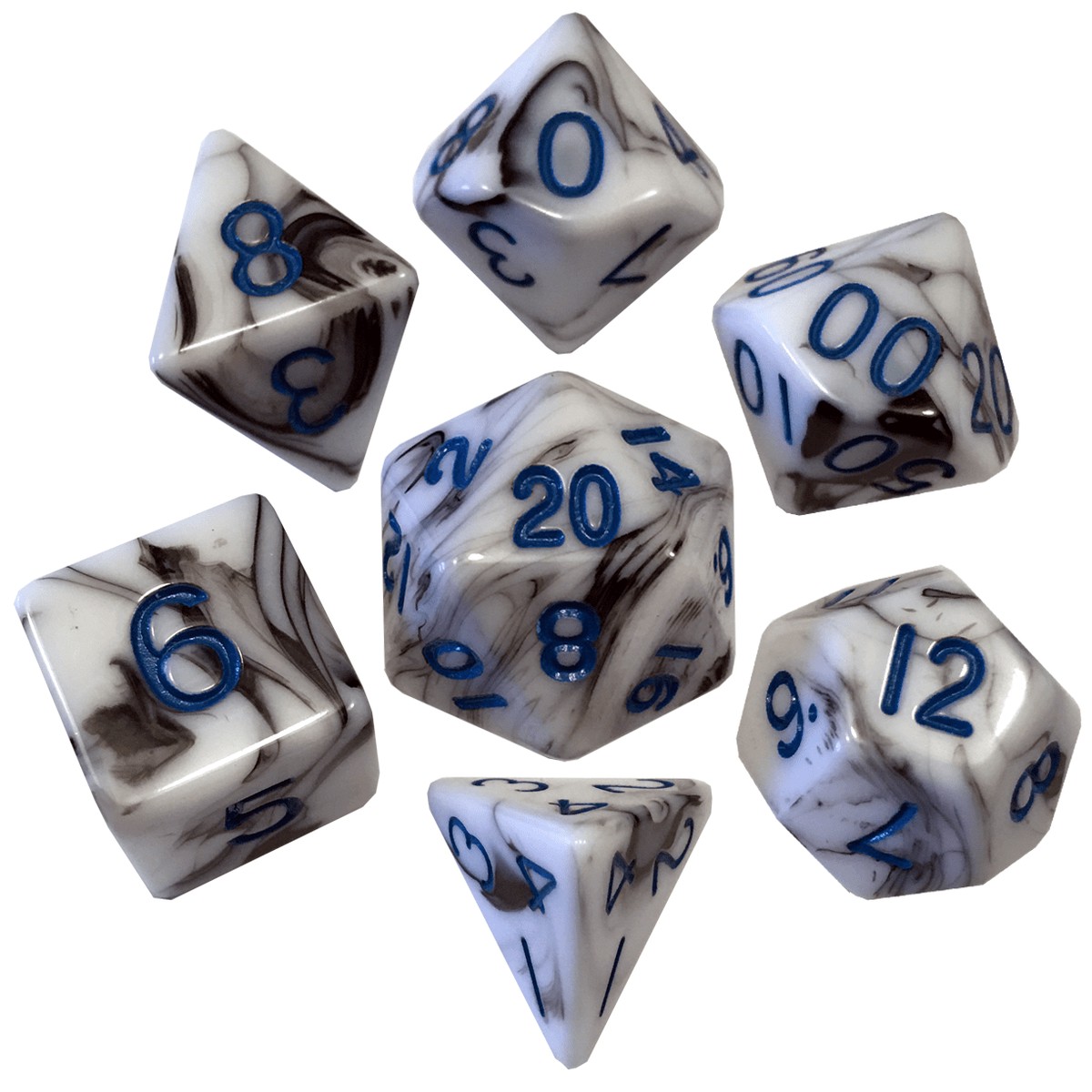 Metallic Dice Games Marble/Blue 7ct Polyhedral Dice Set