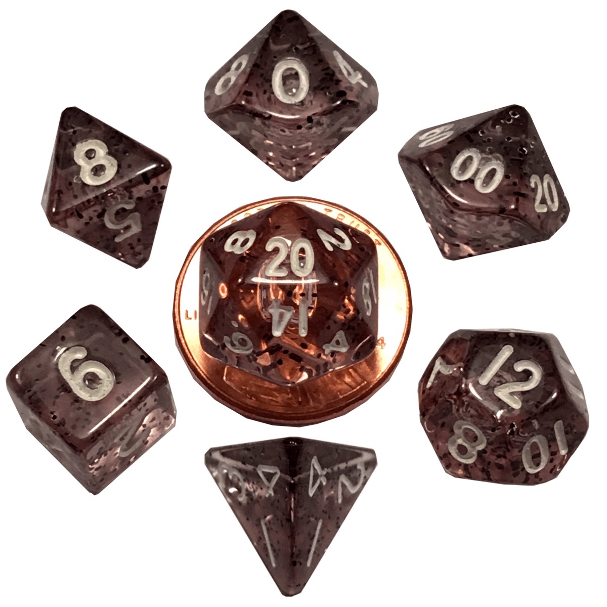 Metallic Dice Games Mini Ethereal Black/White 7ct Polyhedral Set