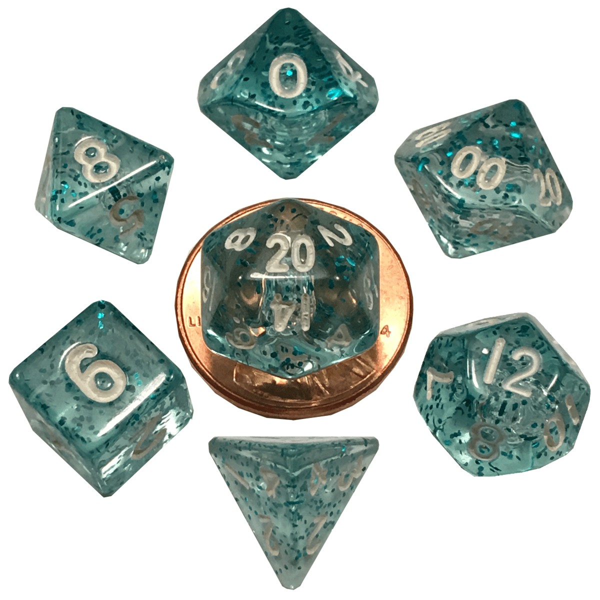 Metallic Dice Games Mini Ethereal Light Blue/White 7ct Polyhedral Set
