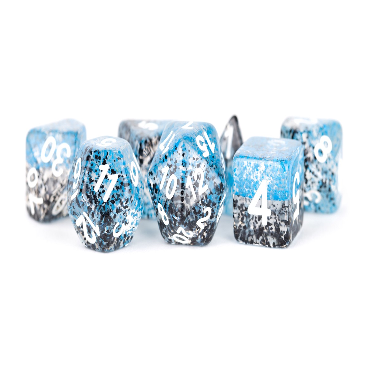 Metallic Dice Games Particle Blue-Black/White 7ct Polyhedral Dice Set