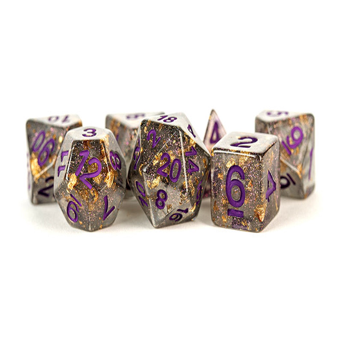 Metallic Dice Games Gray Gold Foil/Purple 7ct Polyhedral Dice Set
