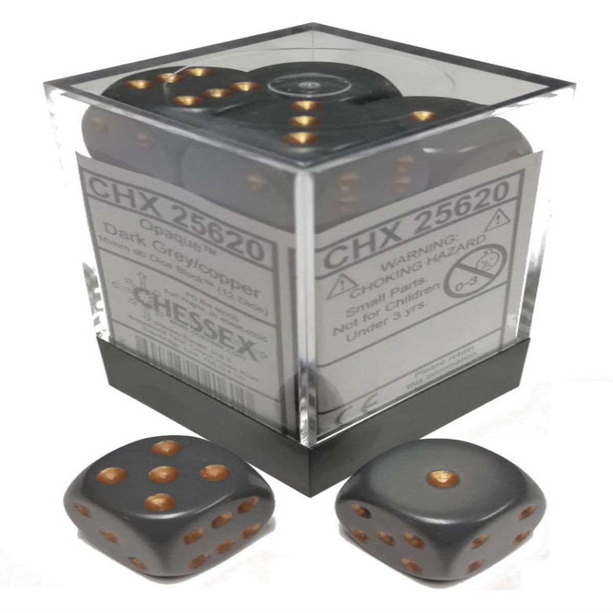 Chessex 16mm Opaque Dark Grey/Copper 12ct D6 Set (25620)