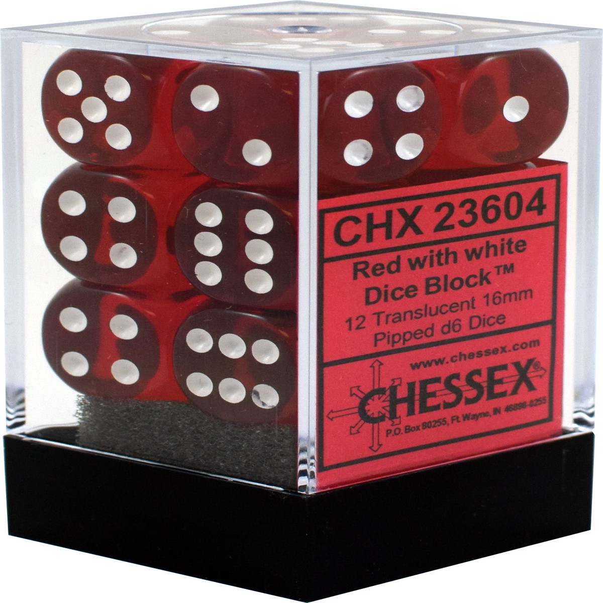 Chessex 16mm Translucent Red/White 12ct D6 Set (23604)
