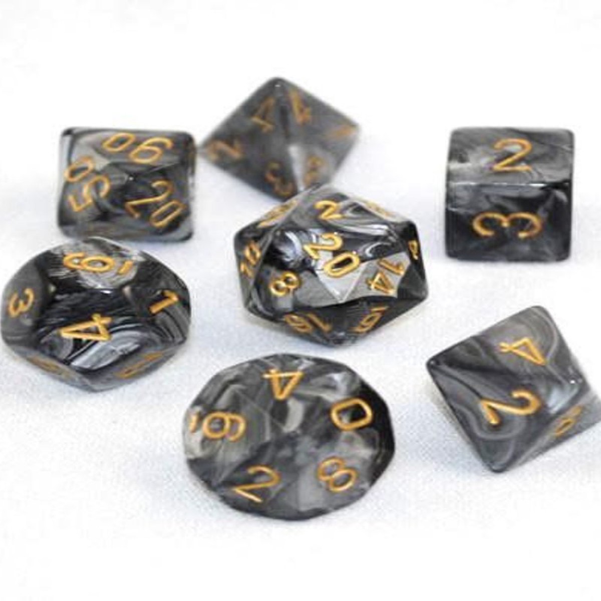 Chessex Lustrous Black/Gold 7ct Polyhedral Set (27498)