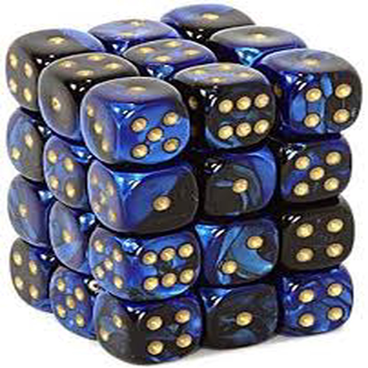 Chessex 12mm Gemini Black - Blue/Gold 36ct D6 Set (26835)
