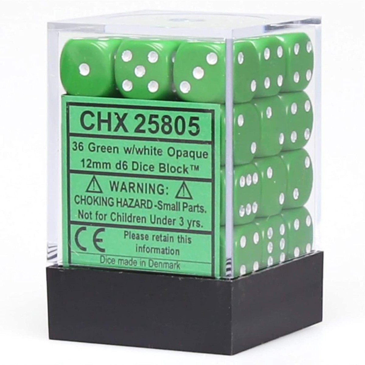 Chessex 12mm Opaque Green/White 36ct D6 Set (25805)