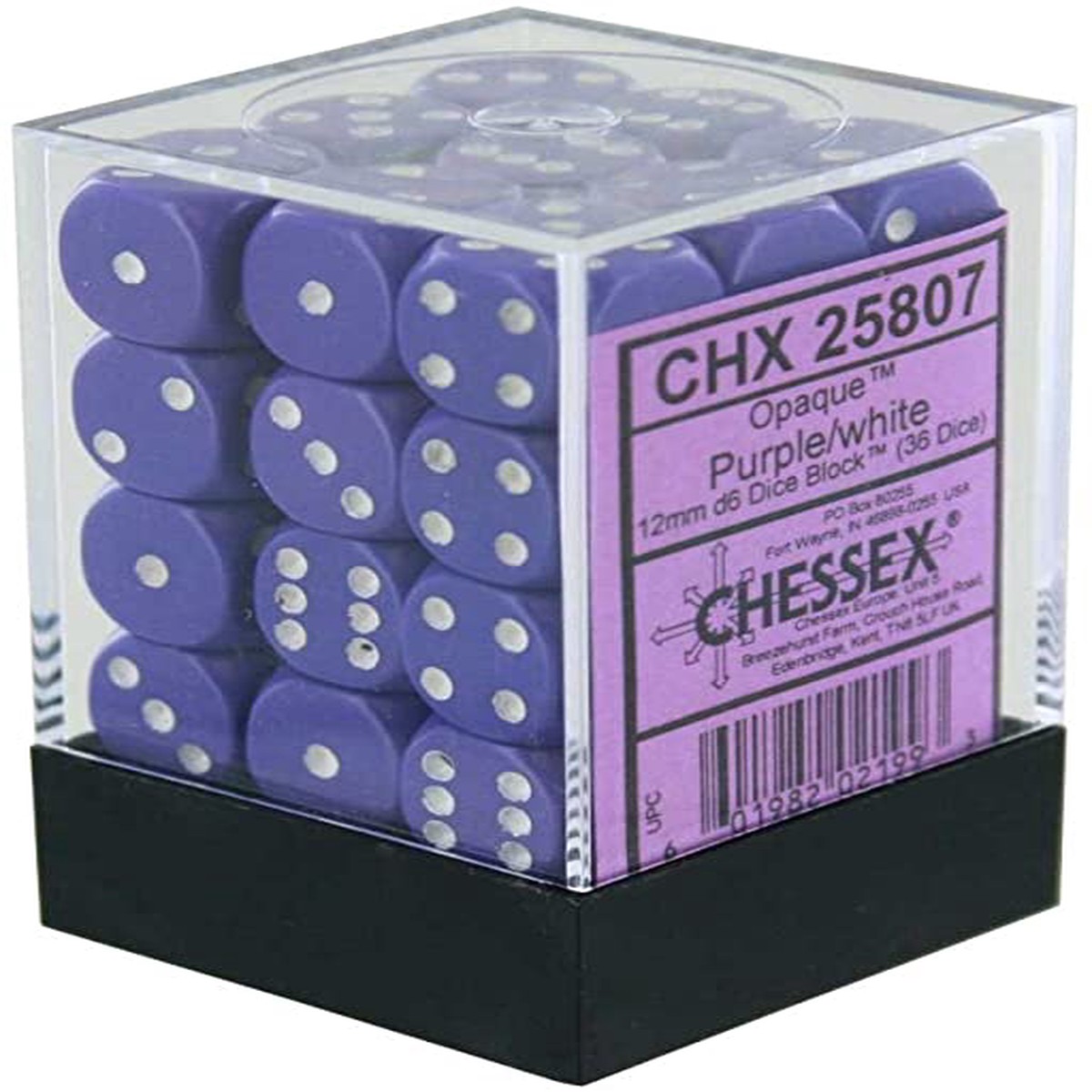 Chessex 12mm Opaque Purple/White 36ct D6 Set (25807)