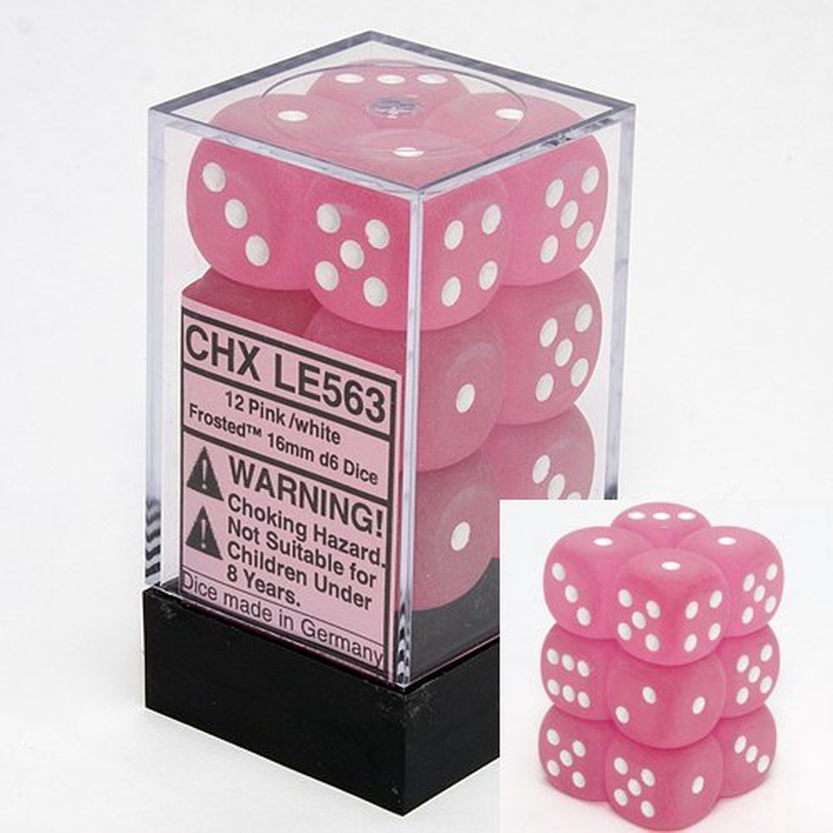 Chessex 16mm Frosted Pink/White 12ct D6 Set (LE563)