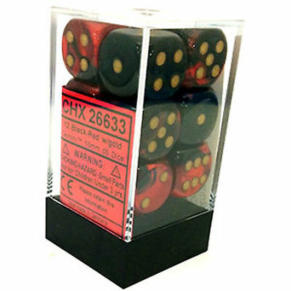 Chessex 16mm Gemini Black-Red/Gold 12ct D6 Set (26633)