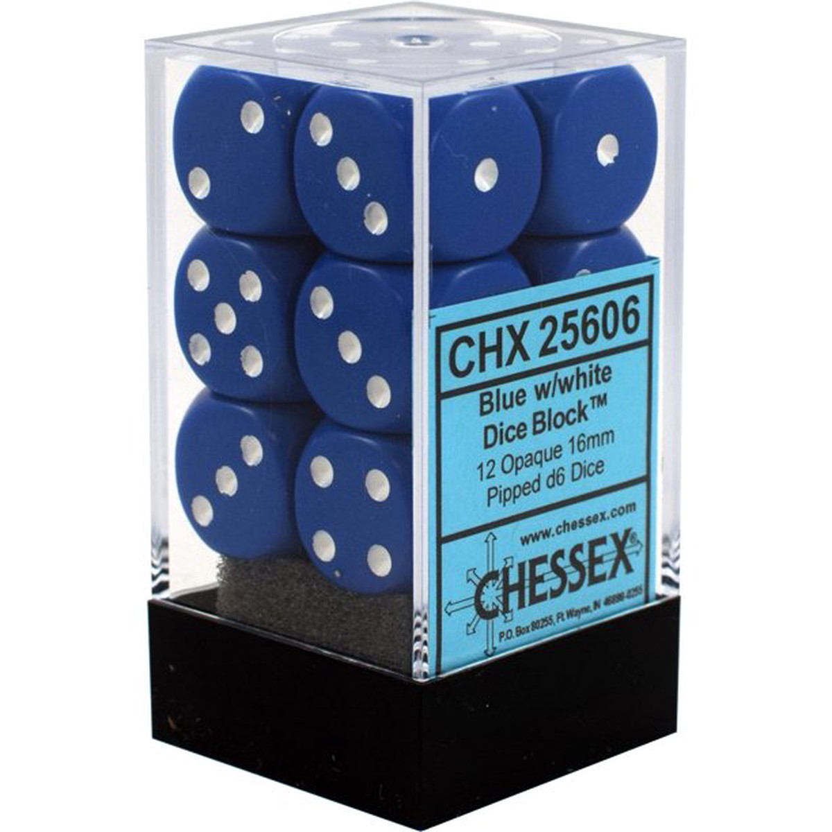 Chessex 16mm Opaque Blue/White 12ct D6 Set (25606)