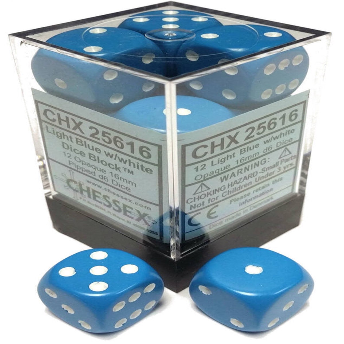 Chessex 16mm Opaque Light Blue/White 12ct D6 Set (25616)